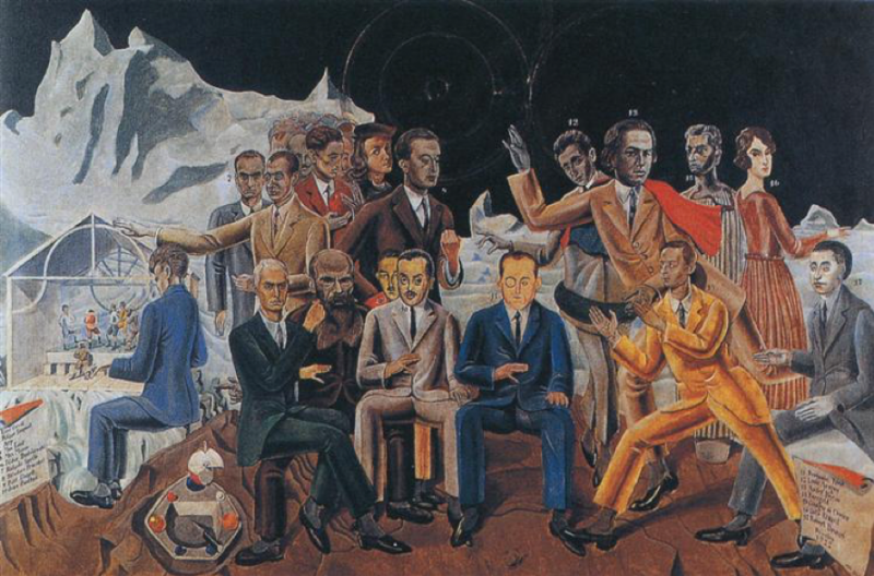 dada2000-5:圖三:1922年「達達」運動最盛時,由Max Ernst所畫的「朋友們的重聚」。收藏於Museum Ludwig。(取自Wikiart) dada2000-5:圖三:1922年「達達」運動最盛時,由Max Ernst所畫的「朋友們的重聚」。收藏於Museum Ludwig。(取自Wikiart)