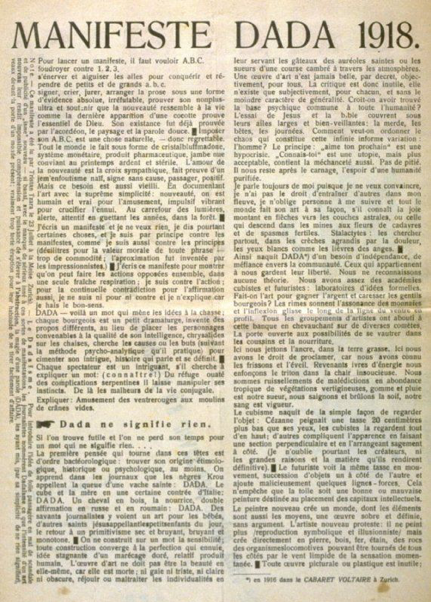 dada2000-5:圖六:Tristan Tzara於1918年在瑞士發表的達達宣言。(作者提供) dada2000-5:圖六:Tristan Tzara於1918年在瑞士發表的達達宣言。(作者提供)