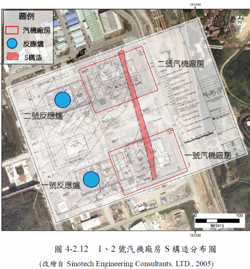 20181119-12號契機廠房S構造分布圖。（作者提供，改繪自Sinotech Engineering Consultants，LTD）