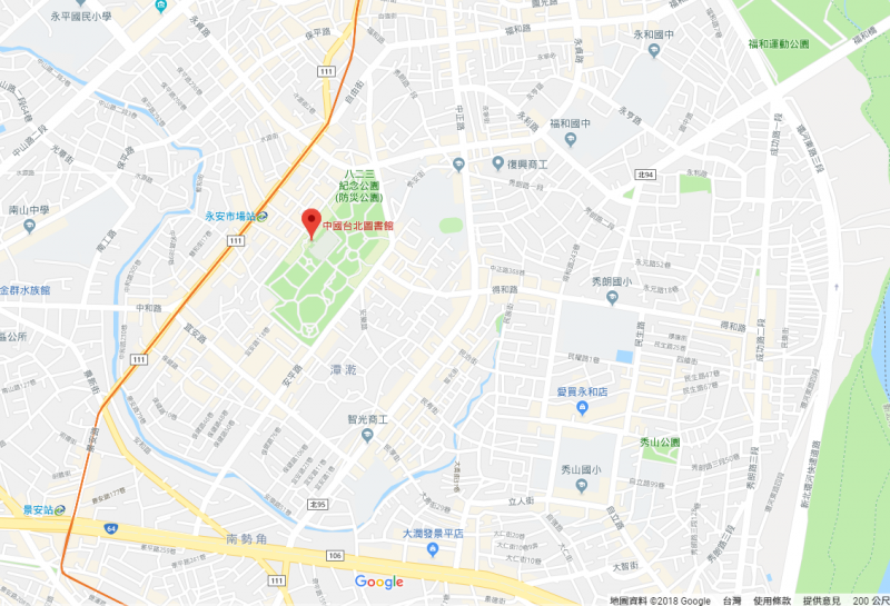 20181212-位於新北市中和區的國立台灣圖書館(國台圖),近日在Google地圖上的名稱被改為「中國台北圖書館」。(翻攝自Google Map) 20181212-位於新北市中和區的國立台灣圖書館(國台圖),近日在Google地圖上的名稱被改為「中國台北圖書館」。(翻攝自Google Map)
