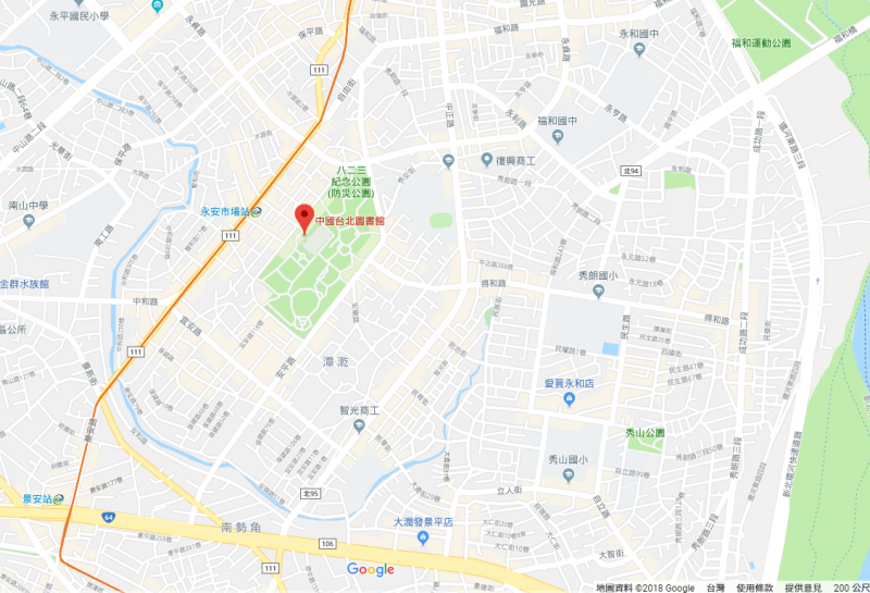 20181212-位於新北市中和區的國立台灣圖書館（國台圖），近日在Google地圖上的名稱被改為「中國台北圖書館」。（翻攝自Google Map）