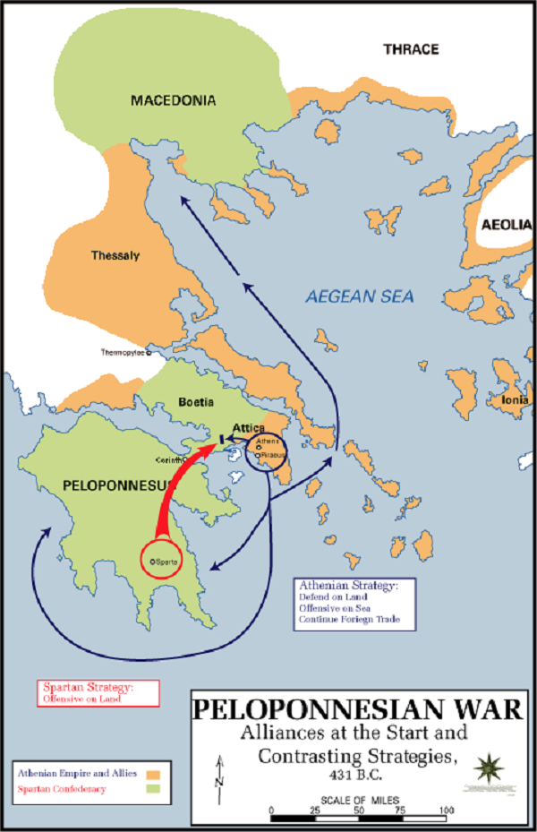 伯羅奔尼撒戰爭形勢圖。（維基百科）