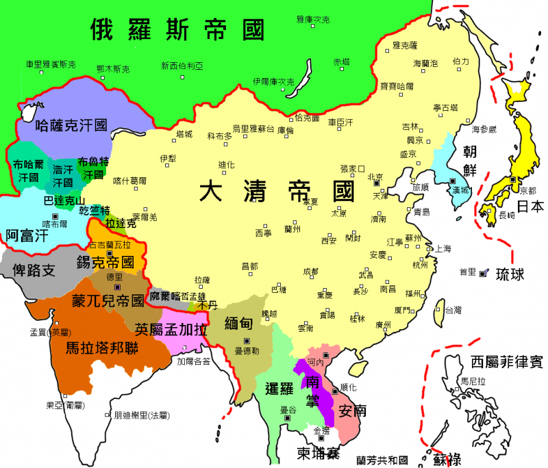 乾隆時期的清朝版圖與藩屬國(圖/維基百科) 乾隆時期的清朝版圖與藩屬國(圖/維基百科)