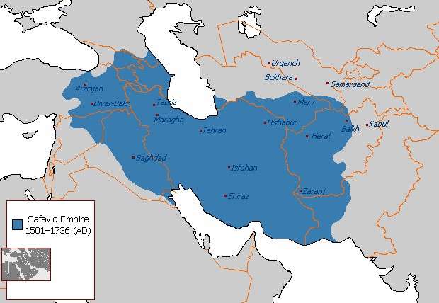 薩法維王朝最盛時期的領土範圍。（作者提供）