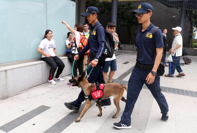 20190621-保三總隊警犬隊是除新北市警察局警犬隊外,國內另一支重要的警犬單位,除依照保三總隊執掌對貨櫃進行安檢,不少中、南部大型活動也都能看見保三警犬支援的身影。圖為保三警犬隊支援2017台北世大運。(蘇仲泓攝) 20190621-保三總隊警犬隊是除新北市警察局警犬隊外,國內另一支重要的警犬單位,除依照保三總隊執掌對貨櫃進行安檢,不少中、南部大型活動也都能看見保三警犬支援的身影。圖為保三警犬隊支援2017台北世大運。(蘇仲泓攝)