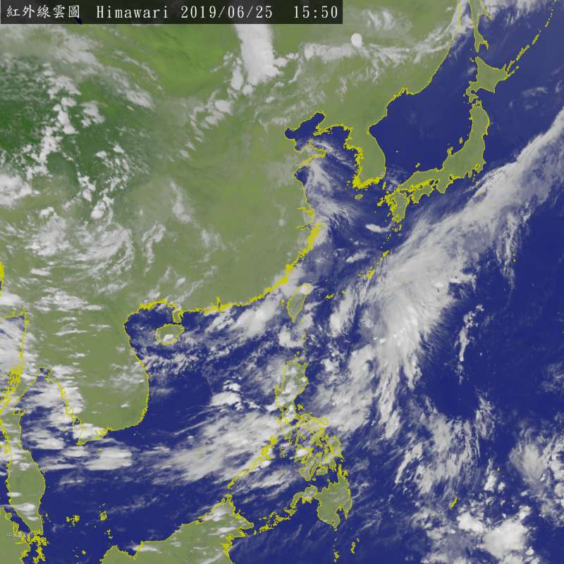 20190625-菲律賓東方的熱帶雲系仍在組織增強中,是否會發展成今年第3號颱風,值得密切觀察。(取自中央氣象局) 20190625-菲律賓東方的熱帶雲系仍在組織增強中,是否會發展成今年第3號颱風,值得密切觀察。(取自中央氣象局)