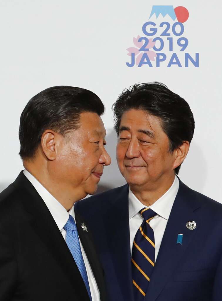 習近平與安倍晉三,中日關係,安習會,G20大阪峰會。(美聯社) 習近平與安倍晉三,中日關係,安習會,G20大阪峰會。(美聯社)