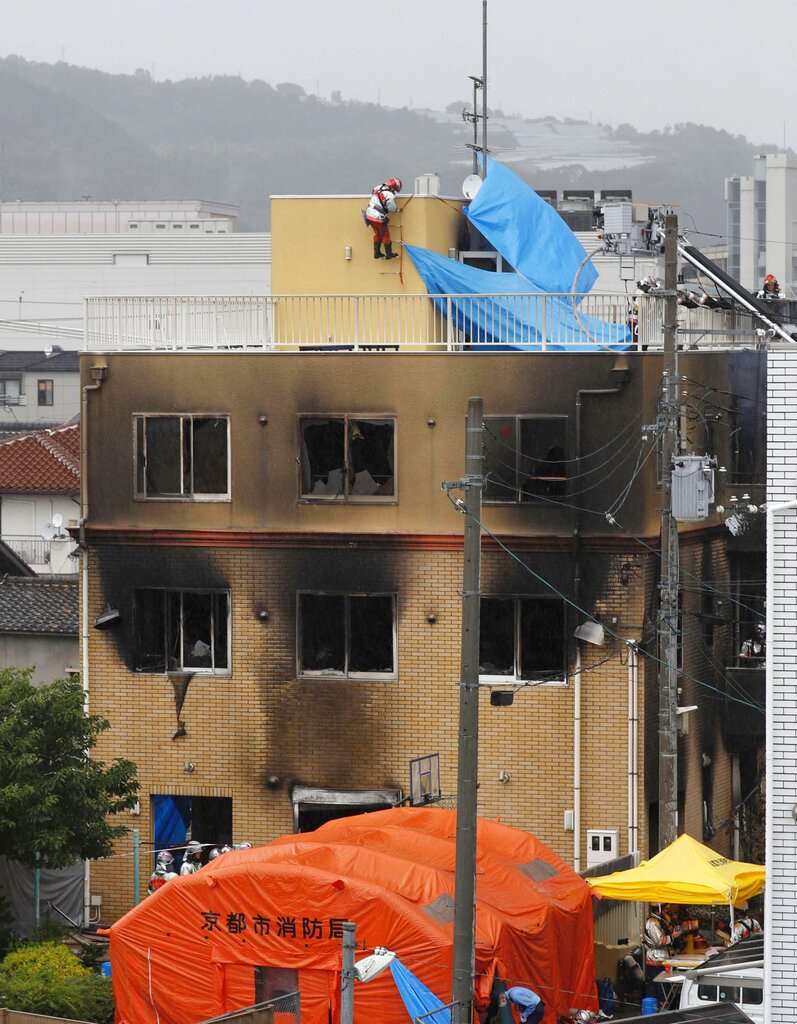 京都動畫第一工作室18日遭人縱火,釀成33死的憾事。(美聯社) 京都動畫第一工作室18日遭人縱火,釀成33死的憾事。(美聯社)