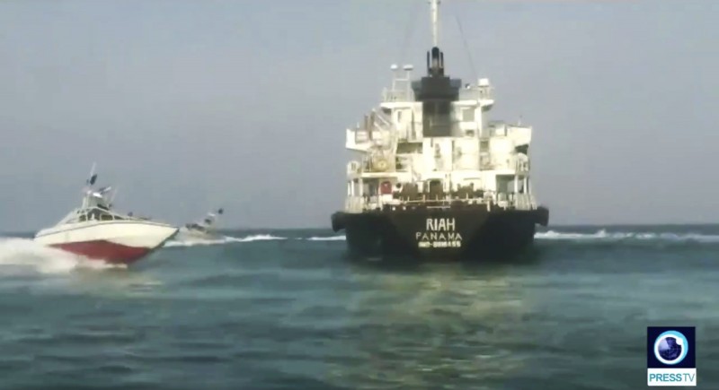 The Panama-flagged tanker MT Riah, seized by Iran in the Strait of Hormuz on July 13, 2019. (AP)