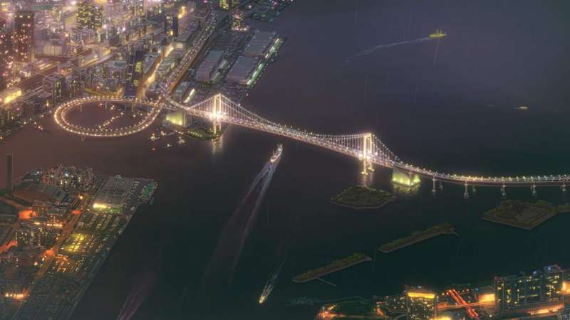 電影中出現多次東京台場彩虹橋,橋面高52公尺。Floods Maps 電影中出現多次東京台場彩虹橋,橋面高52公尺。Floods Maps