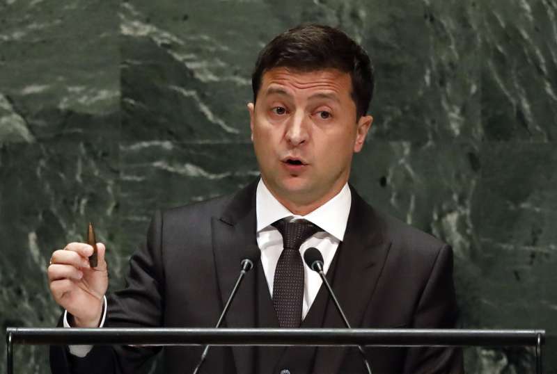 2019年9月25日，烏克蘭總統哲連斯基（Volodymyr Zelensky）在聯合國大會發表演說（AP）