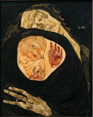 席勒的《死亡的母親( Tote Mutter)》,1910年,藏於維也納Leopold Museum。 席勒的《死亡的母親( Tote Mutter)》,1910年,藏於維也納Leopold Museum。