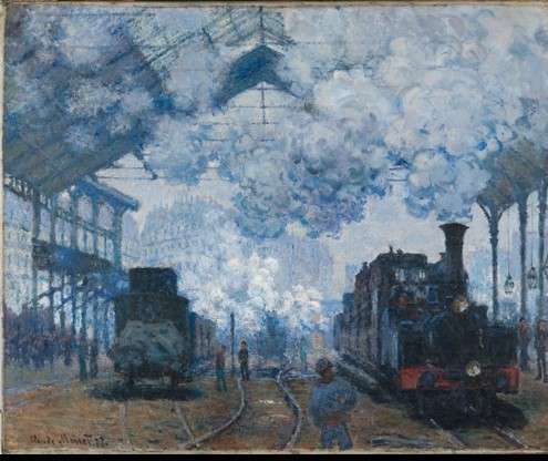 莫內的《聖拉札爾火車站(Gare St.- Lazare)》系列作品擷取，1877年，由上至下分別藏於哈佛大學博物館