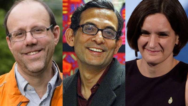 艾希吉•班諾基(Abhijit Banerjee)、艾絲特•杜敷羅(Esther Duflo)和麥克•柯雷默(Michael Kremer)應用實驗性方法致力減輕全球貧困而共同獲得諾貝爾經濟學獎。(林建山提供) 艾希吉•班諾基(Abhijit Banerjee)、艾絲特•杜敷羅(Esther Duflo)和麥克•柯雷默(Michael Kremer)應用實驗性方法致力減輕全球貧困而共同獲得諾貝爾經濟學獎。(林建山提供)