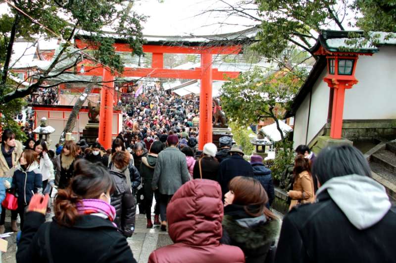 4 新年時前往伏見稻荷大社參拜的人潮。(圖/想想論壇)