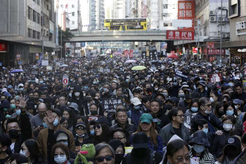 2019年12月8日，香港民陣發起「12.8國際人權日」遊行（AP）