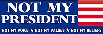 "Not my president, not my voice, not my values, not my beliefs."貼紙。(張經緯提供) "Not my president, not my voice, not my values, not my beliefs."貼紙。(張經緯提供)