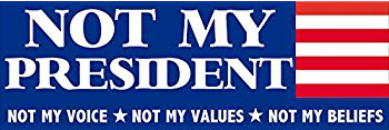 ＂Not my president, not my voice, not my values, not my beliefs.＂貼紙。(張經緯提供)