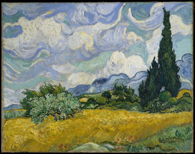 梵谷《Wheatfield With Cypresses》(1889)。(圖/維基百科) 梵谷《Wheatfield With Cypresses》(1889)。(圖/維基百科)