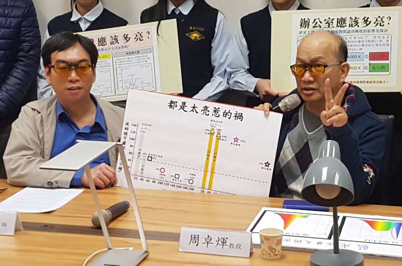 教授周卓煇說,在教室的座位中,只有前排兩側能安全閱讀超過一堂課。(圖/方詠騰攝) 教授周卓煇說,在教室的座位中,只有前排兩側能安全閱讀超過一堂課。(圖/方詠騰攝)