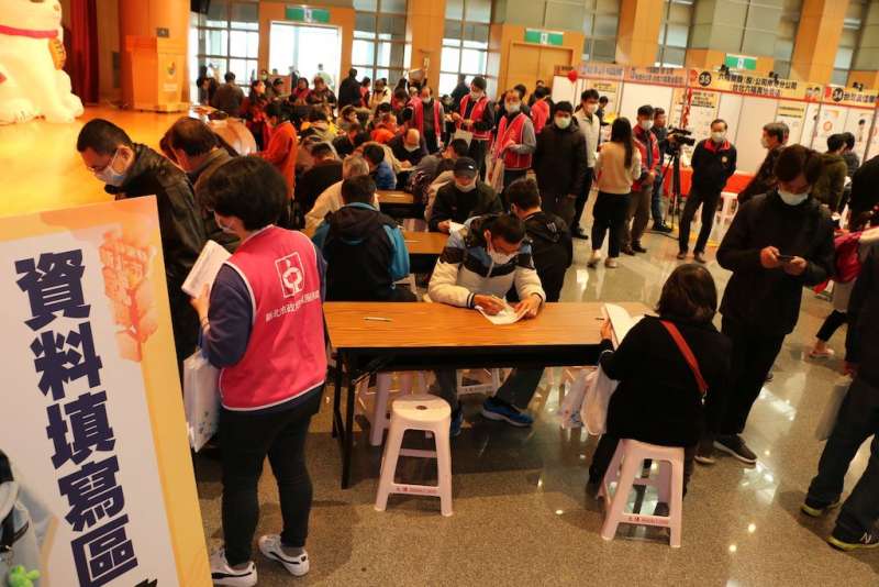 新北勞工局今(7)日舉辦就業博覽會,邀請54家廠商、釋出2,257個職缺,吸引大批求職者湧入,初媒合率達37.3%。(圖/新北市勞工局提供) 新北勞工局今(7)日舉辦就業博覽會,邀請54家廠商、釋出2,257個職缺,吸引大批求職者湧入,初媒合率達37.3%。(圖/新北市勞工局提供)