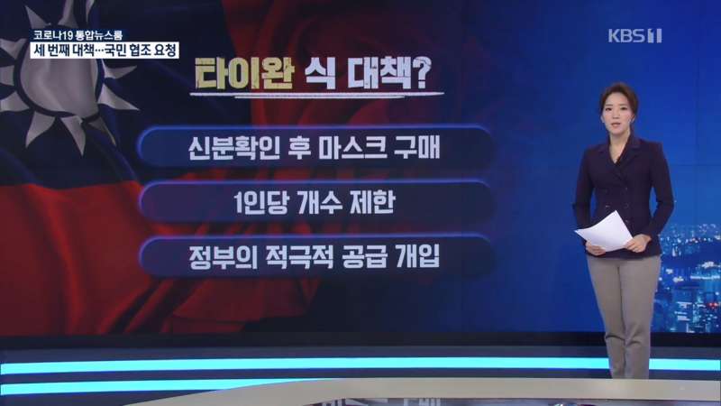 KBS電視台在3月5日的《9點新聞》報導南韓將仿效台灣推出口罩新政 。圖/想想論壇 KBS電視台在3月5日的《9點新聞》報導南韓將仿效台灣推出口罩新政 。圖/想想論壇