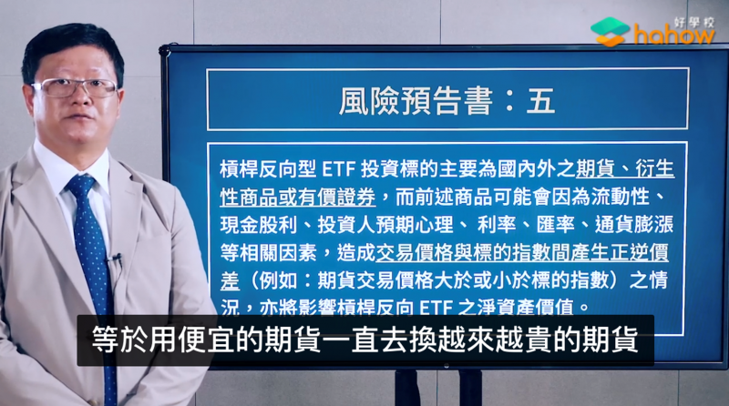 李柏鋒提醒期貨ETF投資風險(圖片來源:《ETF 投資全球:帶你量身打造專屬資產配置》) 李柏鋒提醒期貨ETF投資風險(圖片來源:《ETF 投資全球:帶你量身打造專屬資產配置》)