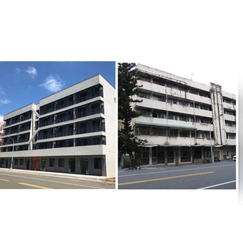 前金區舊警察宿舍(圖左)是50多年的五層老舊建築物,長期閒置荒廢,原是區里內的窳陋建物,影響當地景觀與環境衛生。都發局動支6,800 萬元,就將舊警舍整建變身成《老青共居》社會住宅(圖右)。(圖/徐炳文攝) 前金區舊警察宿舍(圖左)是50多年的五層老舊建築物,長期閒置荒廢,原是區里內的窳陋建物,影響當地景觀與環境衛生。都發局動支6,800 萬元,就將舊警舍整建變身成《老青共居》社會住宅(圖右)。(圖/徐炳文攝)