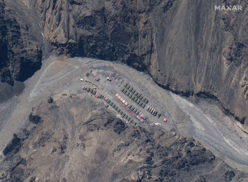 中國解放軍位於中印爭議邊界加勒萬河谷的營地。(AP) 中國解放軍位於中印爭議邊界加勒萬河谷的營地。(AP)