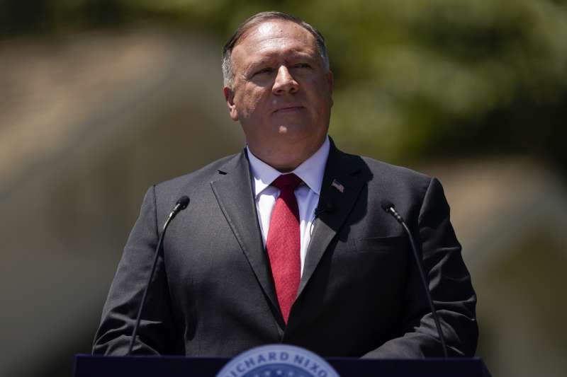 2020年7月23日，美國國務卿龐畢歐（Mike Pompeo）在加州尼克森總統圖書館針對美國與中國關係發表演講（AP）