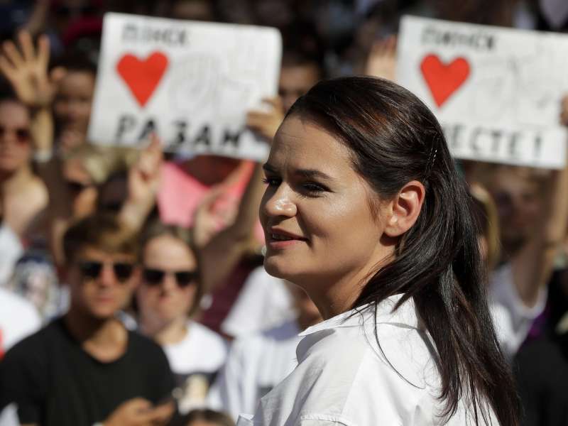 2020年白俄羅斯總統候選人、革命領導人蒂卡諾夫斯卡婭(Svetlana Tikhanovskaya)(AP) 2020年白俄羅斯總統候選人、革命領導人蒂卡諾夫斯卡婭(Svetlana Tikhanovskaya)(AP)