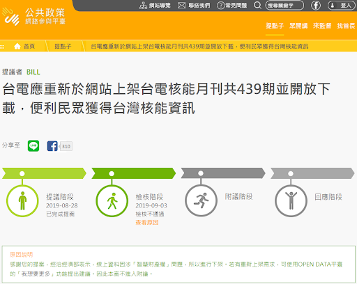 公共政策網路參與平台:台電應於網站上重新上架台電核能月刊共439期並開放下載,便利民眾獲得台灣核能資訊。(林琬寧提供) 公共政策網路參與平台:台電應於網站上重新上架台電核能月刊共439期並開放下載,便利民眾獲得台灣核能資訊。(林琬寧提供)