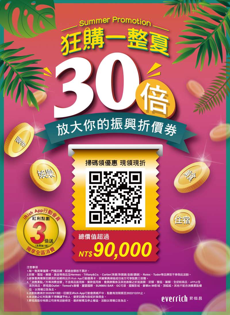 【圖說十一】昇恆昌「狂購一整夏 放大你的振興券」超值優惠券採線上發行,只要點擊網址或掃描QR code就能輕鬆獲得,不怕弄丟弄髒,還能無限次使用! 【圖說十一】昇恆昌「狂購一整夏 放大你的振興券」超值優惠券採線上發行,只要點擊網址或掃描QR code就能輕鬆獲得,不怕弄丟弄髒,還能無限次使用!