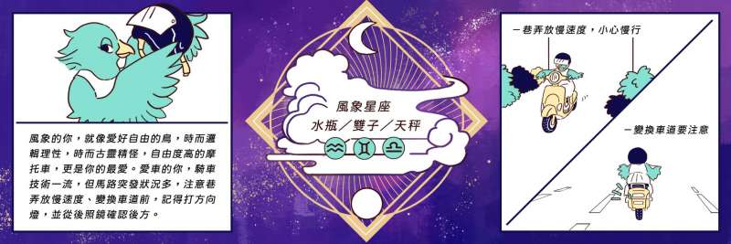 愛好自由的風象星座朋友請注意騎到巷弄要放慢速度以策安全。(圖/新北市新聞局提供)