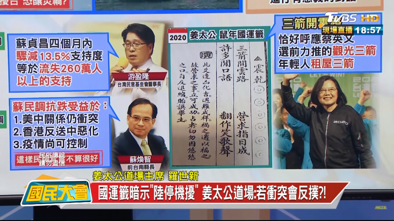 20210129-陽明山姜太公道場主席羅世新在節目表示,盧秀燕可能是下一屆總統大選中的黑馬。(攝自電視節目《國民大會》) 20210129-陽明山姜太公道場主席羅世新在節目表示,盧秀燕可能是下一屆總統大選中的黑馬。(攝自電視節目《國民大會》)