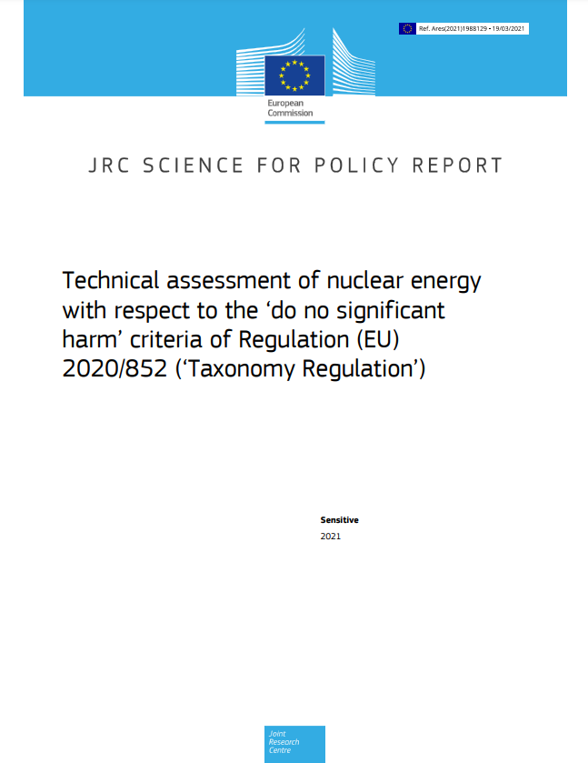 歐盟最新JRC報告，表示核能符合歐盟對綠能的定義範疇。（作者提供）