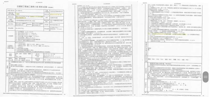 交通部工程施工查核小組查核紀錄。（林思銘立委辦公室提供）