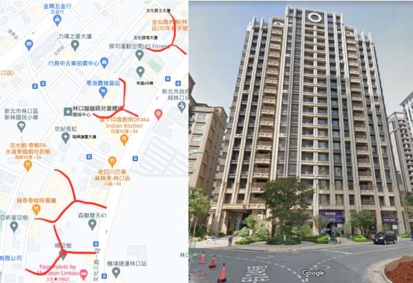 林口A9站周邊,有多個社區為「Y字型路沖」,低樓層能買嗎?(圖/翻攝自GoogleMap ,取自好房網) 林口A9站周邊,有多個社區為「Y字型路沖」,低樓層能買嗎?(圖/翻攝自GoogleMap ,取自好房網)