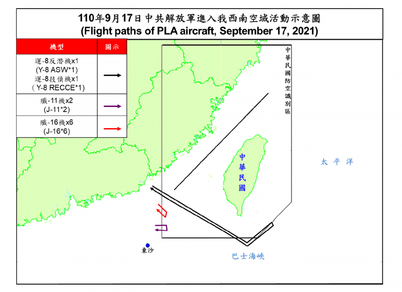 空軍司令部稍早發布訊息,證實再有共機侵擾我周邊空域,不僅總數達兩位數,更有部分共機一路飛至台灣東南防空識別區。(空軍司令部提供) 空軍司令部稍早發布訊息,證實再有共機侵擾我周邊空域,不僅總數達兩位數,更有部分共機一路飛至台灣東南防空識別區。(空軍司令部提供)
