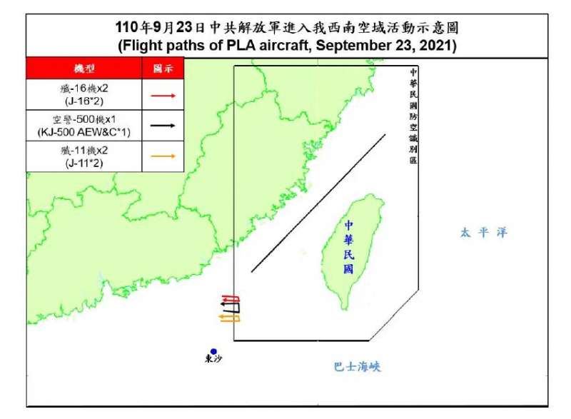 23日下午共機侵擾我周邊空域。（空軍司令部提供）