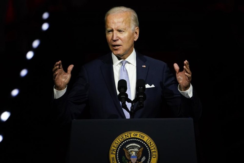 2022年9月1日,美國總統拜登(Joe Biden)於賓州費城發表全國演說。(AP) 2022年9月1日,美國總統拜登(Joe Biden)於賓州費城發表全國演說。(AP)