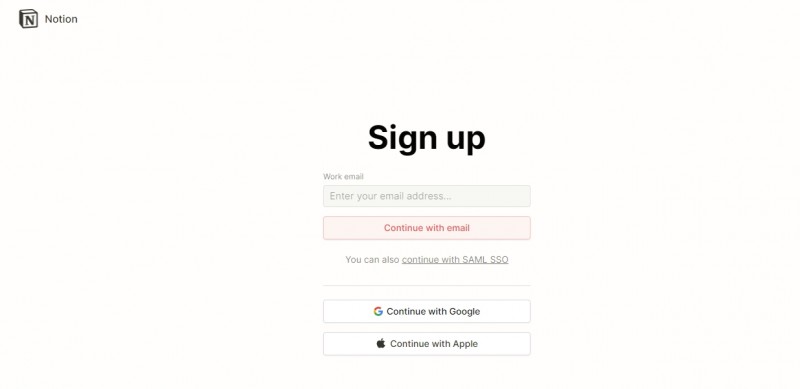 步驟一、註冊:可用Gmail註冊。(圖/截取自Notion) 步驟一、註冊:可用Gmail註冊。(圖/截取自Notion)