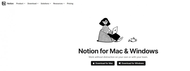 左側按鈕為Download for Mac，右側按鈕為Download for Windows。（圖／截取自Notion）