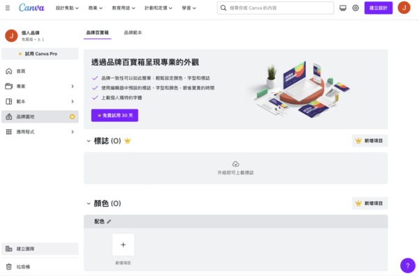 Brand Hub中文翻為「品牌範本」,可以上傳開源字型、品牌專屬色,但必須事Canva Pro才能使用。(圖/取自Canva) Brand Hub中文翻為「品牌範本」,可以上傳開源字型、品牌專屬色,但必須事Canva Pro才能使用。(圖/取自Canva)