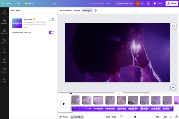Canva AI Beat Sync，提供同步節拍編輯功能。（圖／取自Canva）