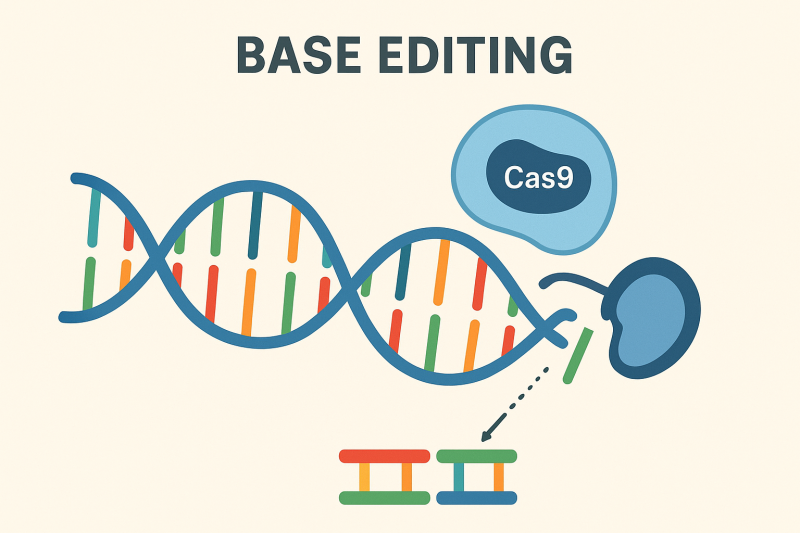 鹼基編輯（base editing）概念圖。（AI繪製）